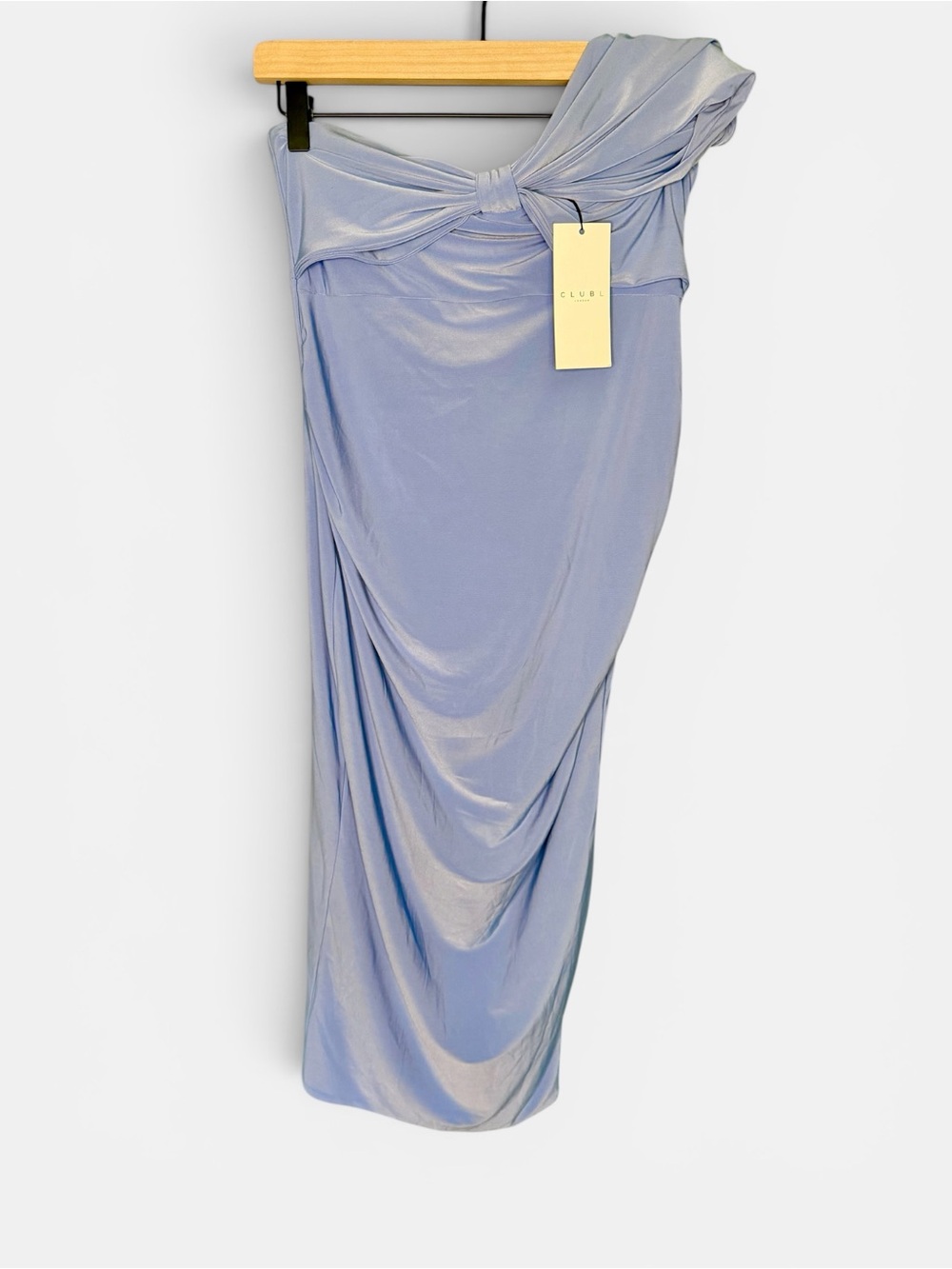 NWT Club L London One-Shoulder Twist Maternity Dress Cornflower Blue | Size 6 - Picture 6 of 10